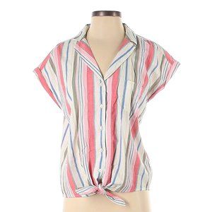 Womens Old Navy Striped Button Down Blouse Size Medium Red Blue White Gray